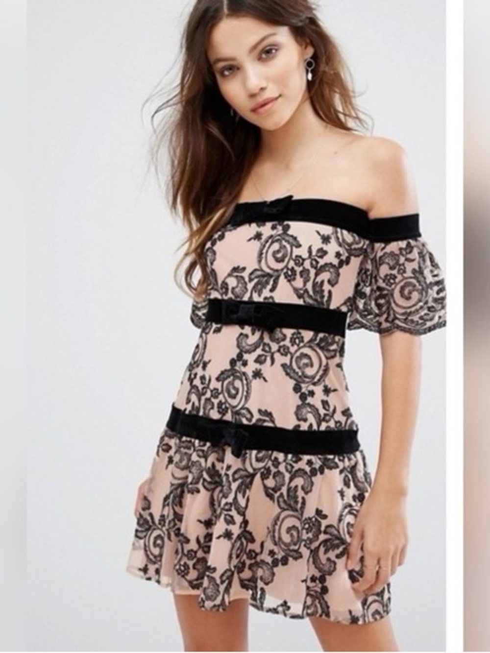 For Love & Lemons Clemence Nude Lace Mini Dress size Large NWT